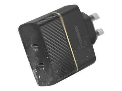 OtterBox Wall Charger - Netspanningsadapter - 50 Watt - 3 A - PD 3.0, USB BC 1.2 - 2 uitgangsaansluitingen (USB-C) - glinsterend zwart — Left-angle