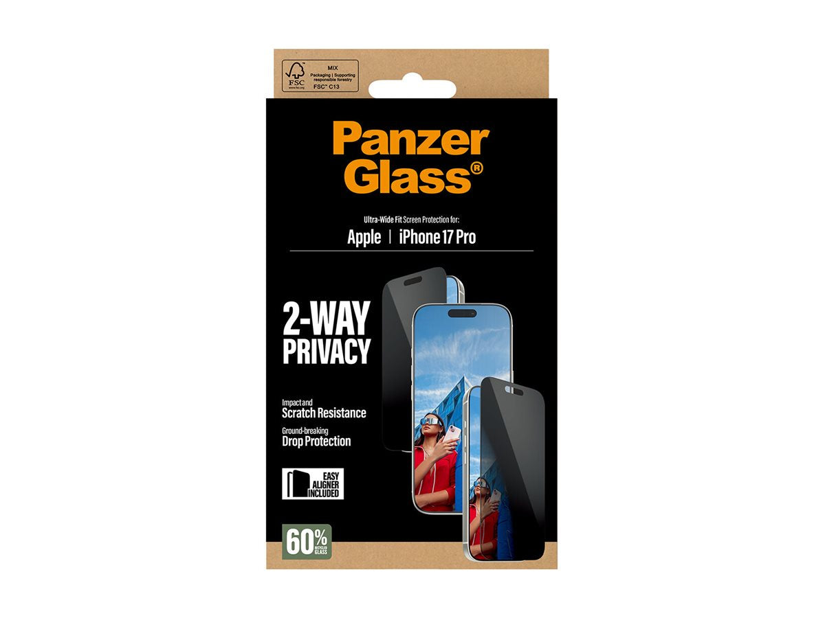 PanzerGlass� 2-Way Privacy Screen Protector iPhone 17 Pro | Ultra-Wide Fit w. EasyAligner — Front
