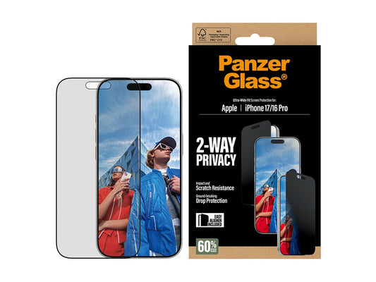 PanzerGlass� 2-Way Privacy Screen Protector iPhone 17 | iPhone 16 Pro | Ultra-Wide Fit w. EasyAligner — Front