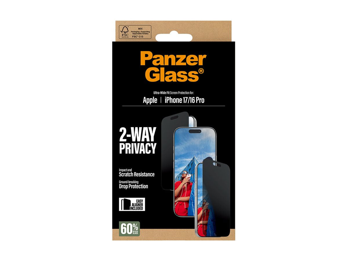 PanzerGlass� 2-Way Privacy Screen Protector iPhone 17 | iPhone 16 Pro | Ultra-Wide Fit w. EasyAligner — Front