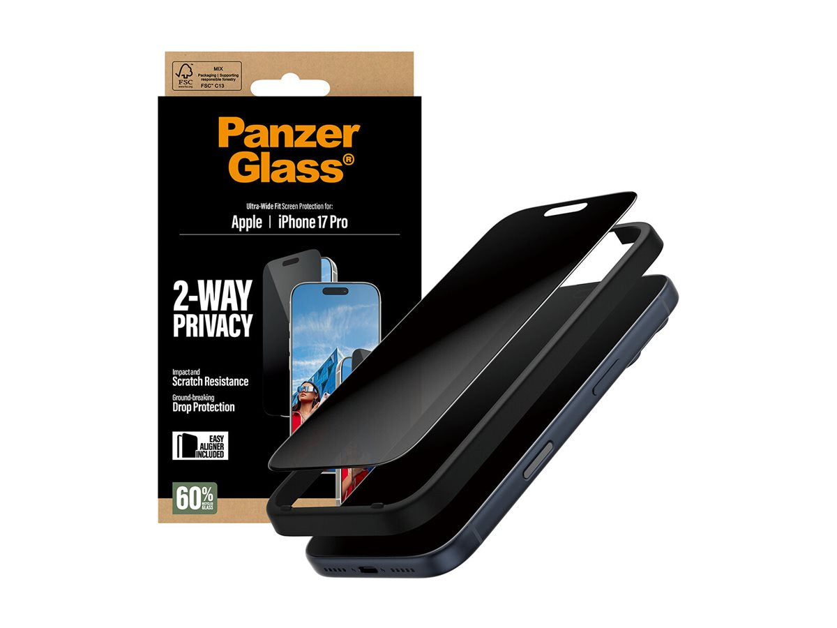 PanzerGlass� 2-Way Privacy Screen Protector iPhone 17 Pro | Ultra-Wide Fit w. EasyAligner — Right side