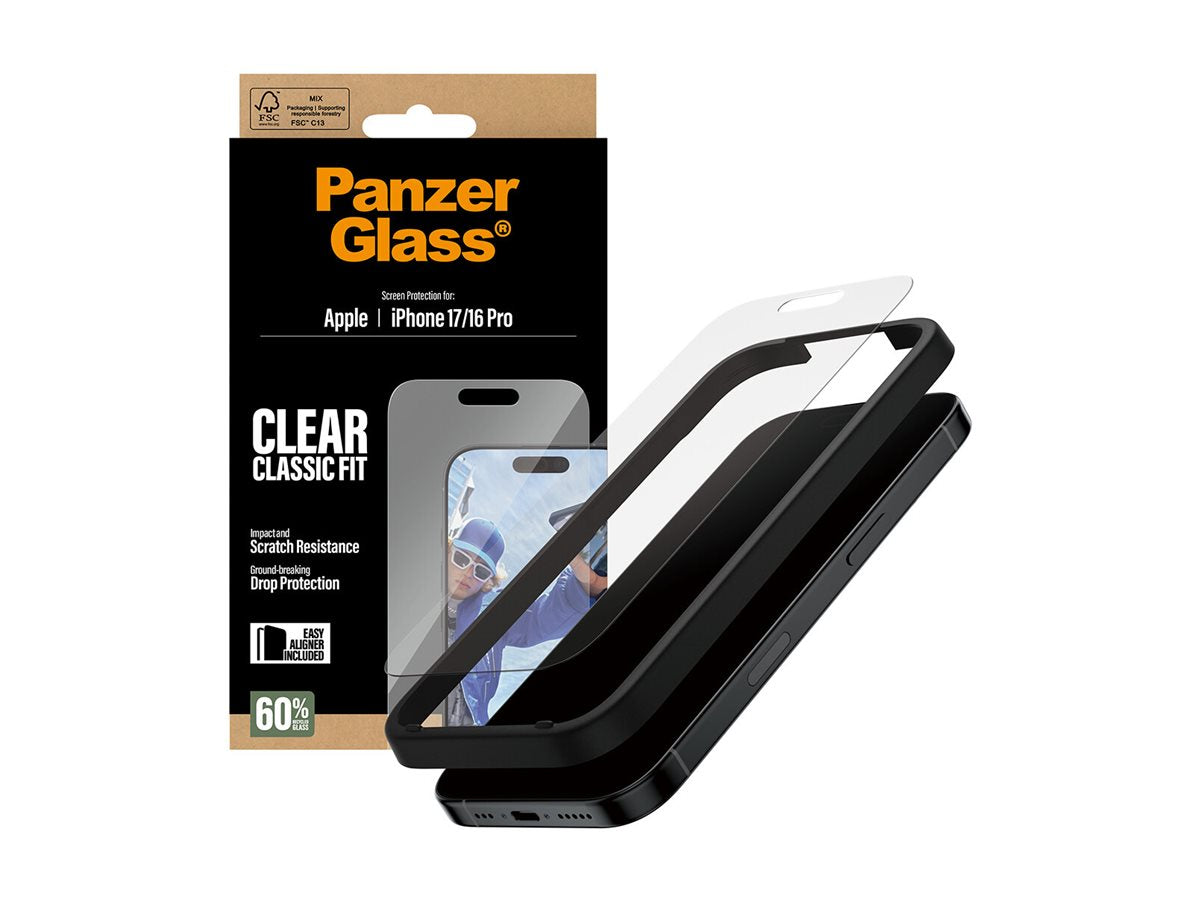 PanzerGlass� Screen Protector iPhone 17 | iPhone 16 Pro | Classic Fit w. EasyAligner — Right-angle