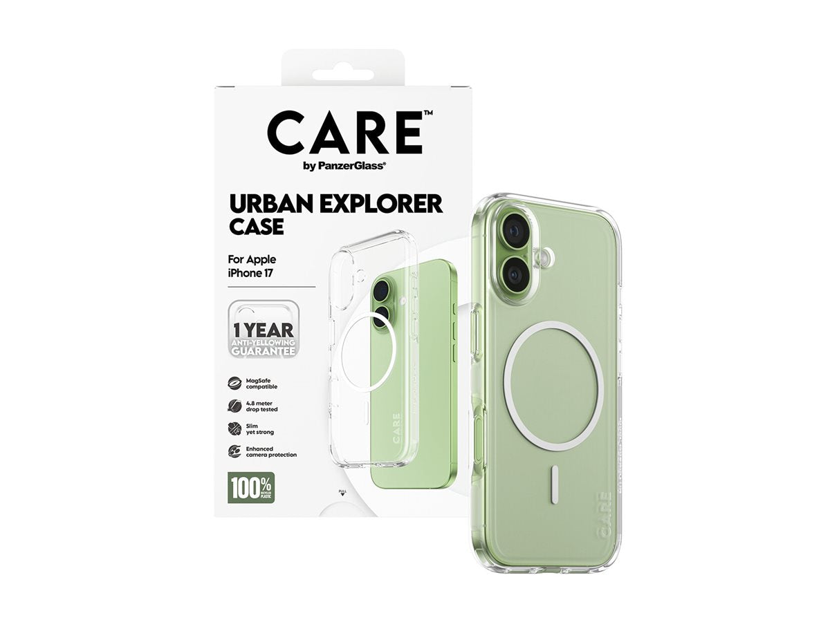 CARE by PanzerGlass� Flagship Case Transparent Urban Explorer w. White MagSafe iPhone 17 — Left-angle