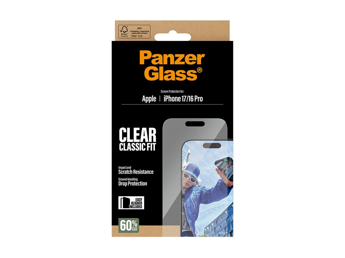 PanzerGlass� Screen Protector iPhone 17 | iPhone 16 Pro | Classic Fit w. EasyAligner — Front