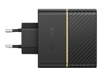 OtterBox Wall Charger - Netspanningsadapter - 50 Watt - 3 A - PD 3.0, USB BC 1.2 - 2 uitgangsaansluitingen (USB-C) - glinsterend zwart — Front